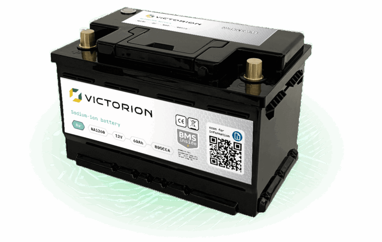 Victorion sodium-ion battery front view, slightly to the side or perspective view